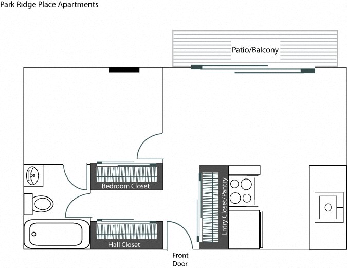 Floor plan for 1 bed, 1 bath, 625 sqft